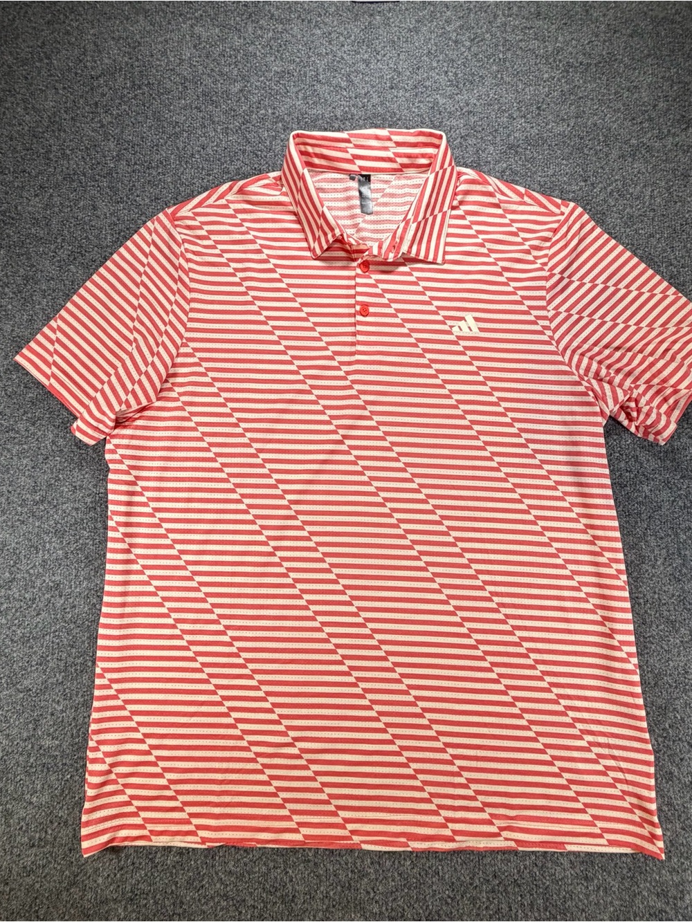 Adidas Men’s Peach & White Striped Golf Polo Shirt Performance XL